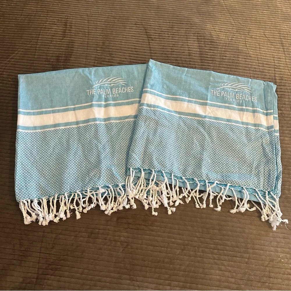 The Palm Beaches Florida Blue White Cotton Towel Set